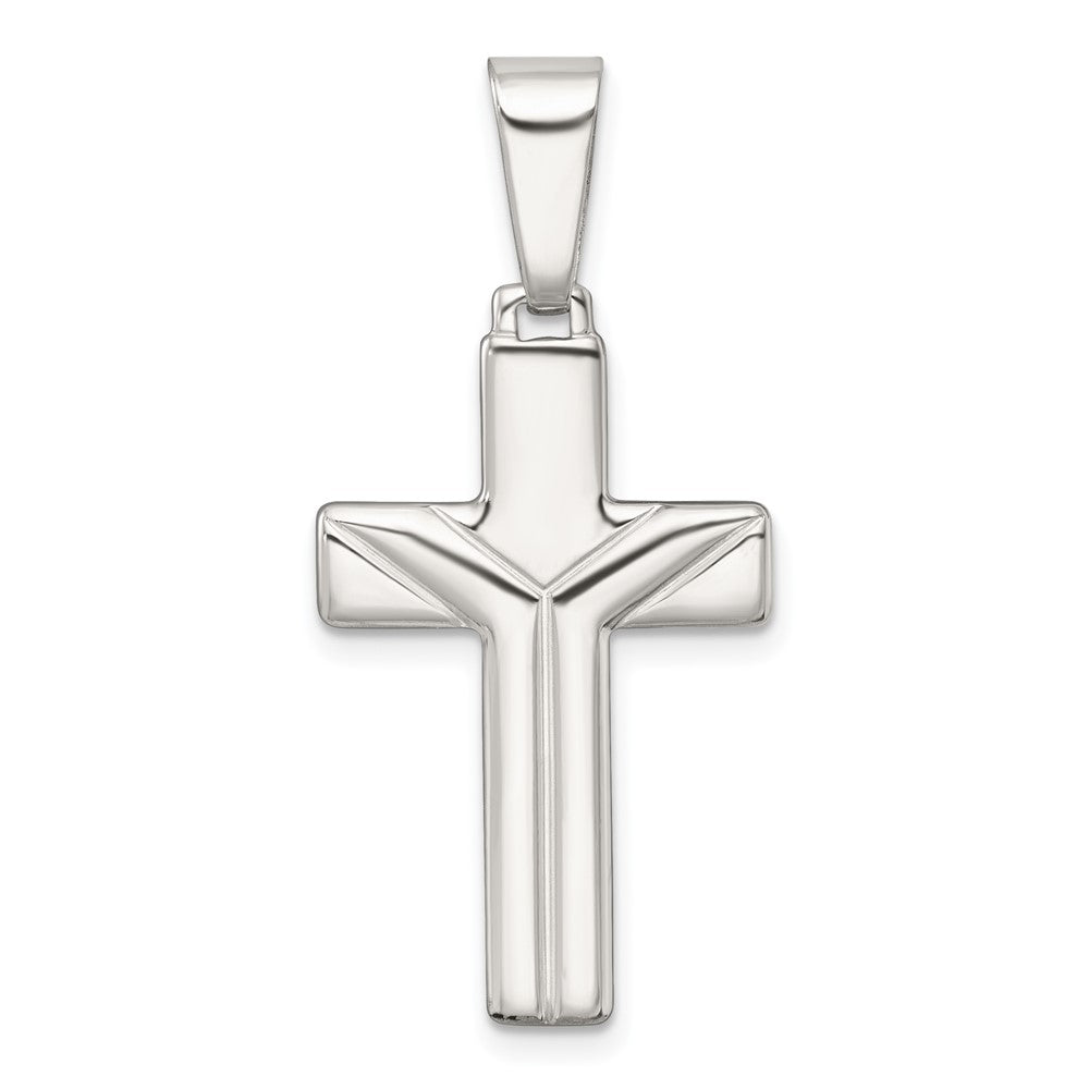 Sterling Silver Polished and Grooved Latin Cross Pendant QC11598