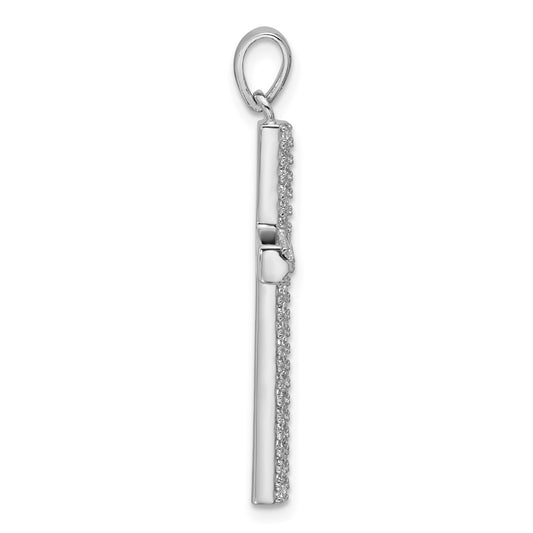 Sterling Silver Rhodium-plated Polished Pave CZ Latin Cross Pendant QC11604