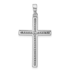 Sterling Silver Rhodium-plated Polished Pave CZ Latin Cross Pendant QC11604