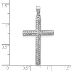 Sterling Silver Rhodium-plated Polished Pave CZ Latin Cross Pendant QC11604