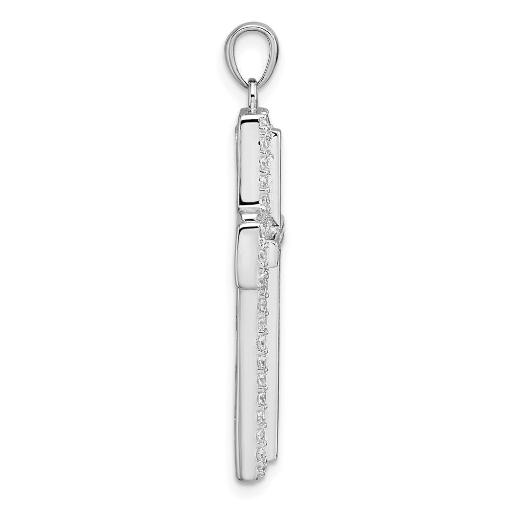 Sterling Silver Rhodium-plated White CZ Latin Cross Pendant QC11605