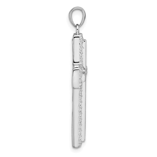 Sterling Silver Rhodium-plated White CZ Latin Cross Pendant QC11605