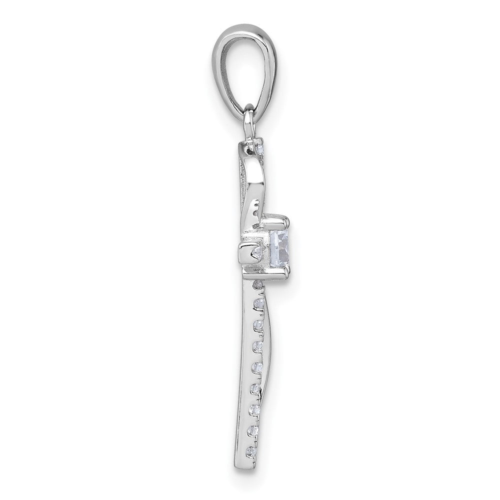 Sterling Silver Rhodium-plated Polished Fancy CZ Latin Cross Pendant QC11606