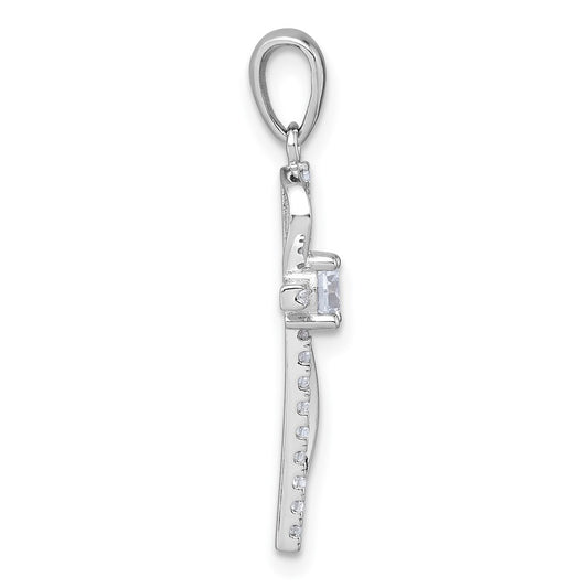 Sterling Silver Rhodium-plated Polished Fancy CZ Latin Cross Pendant QC11606