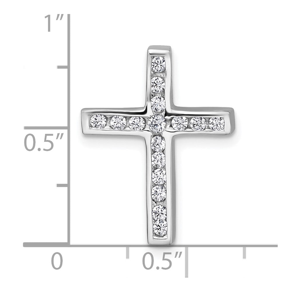 Sterling Silver Rhodium-plated Polished CZ Latin Cross Chain Slide Pendant QC11607