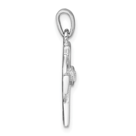 Sterling Silver Rhodium-plated Polished CZ Center Celtic Cross Pendant QC11616