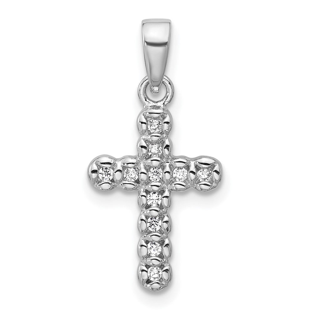 Sterling Silver Rhodium-plated CZ Polished Cross Pendant QC11618