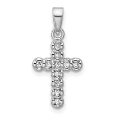 Sterling Silver Rhodium-plated CZ Polished Cross Pendant QC11618