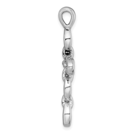 Sterling Silver Rhodium-plated Polished Puffed Mariner/Anchor Link Cross Pendant QC11619