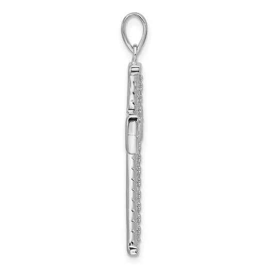 Sterling Silver Rhodium-plated CZ Polished and Textured Cross Pendant QC11620