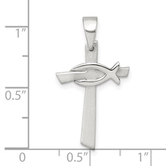 Sterling Silver Brushed Cross with Polished Ichthus Fish Pendant QC11625