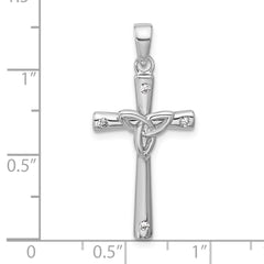 Sterling Silver Rhodium-plated CZ Polished Celtic Trinity Cross Pendant QC11628