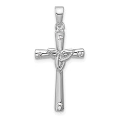 Sterling Silver Rhodium-plated CZ Polished Celtic Trinity Cross Pendant QC11628