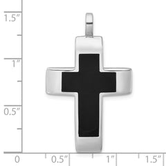 Sterling Silver Rhodium-plated Polished Black Resin Latin Cross Pendant QC11629