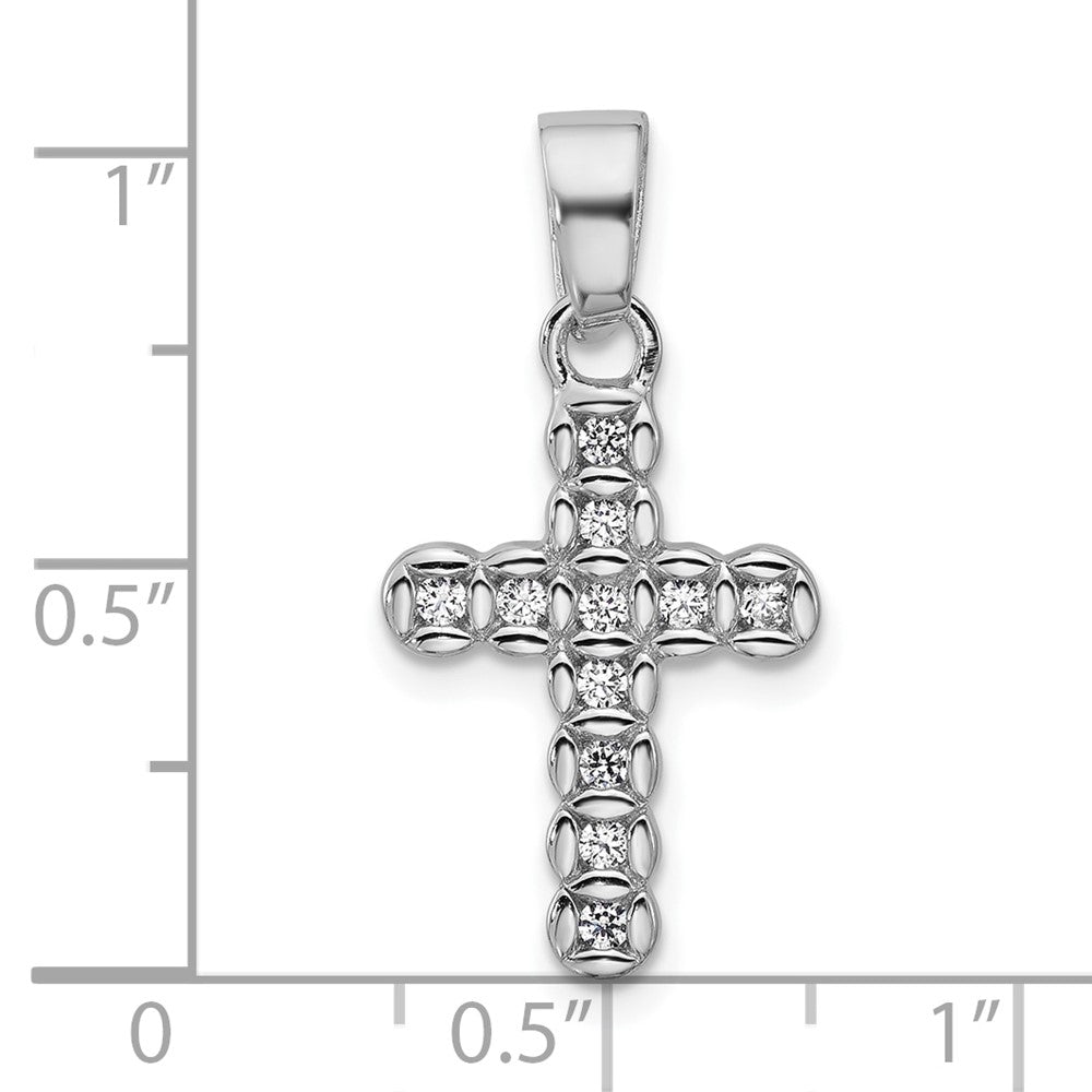 Sterling Silver Rhodium-plated CZ Polished Cross Pendant QC11633