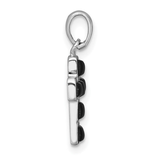 Sterling Silver Rhodium-plated Polished Onyx Latin Cross Pendant QC11634