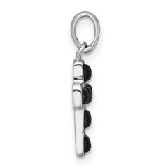 Sterling Silver Rhodium-plated Polished Onyx Latin Cross Pendant QC11634