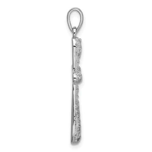 Sterling Silver Rhodium-plated Pave CZ Polished Cross Pendant QC11635
