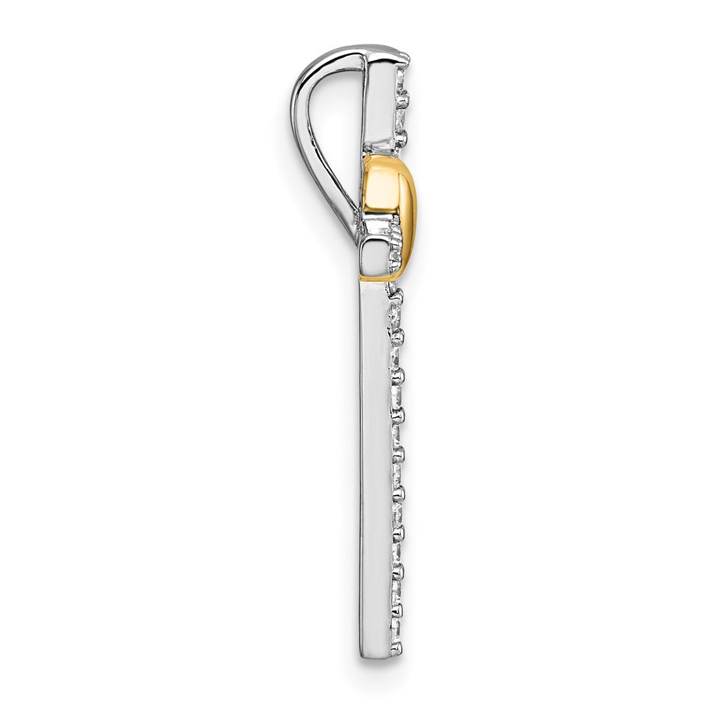 Sterling Silver Rhodium-plated with Gold-plated Heart Polished CZ Cross Chain Slide Pendant QC11648