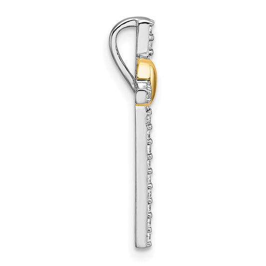 Sterling Silver Rhodium-plated with Gold-plated Heart Polished CZ Cross Chain Slide Pendant QC11648