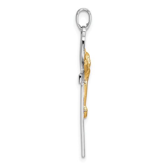 Sterling Silver Rhodium-plated Gold-tone Crucifix with Raised Arms Pendant QC11652