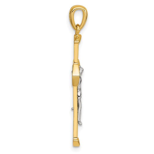Sterling Silver Gold-tone and Rhodium-plated Polished Crucifix Cross Pendant QC11655