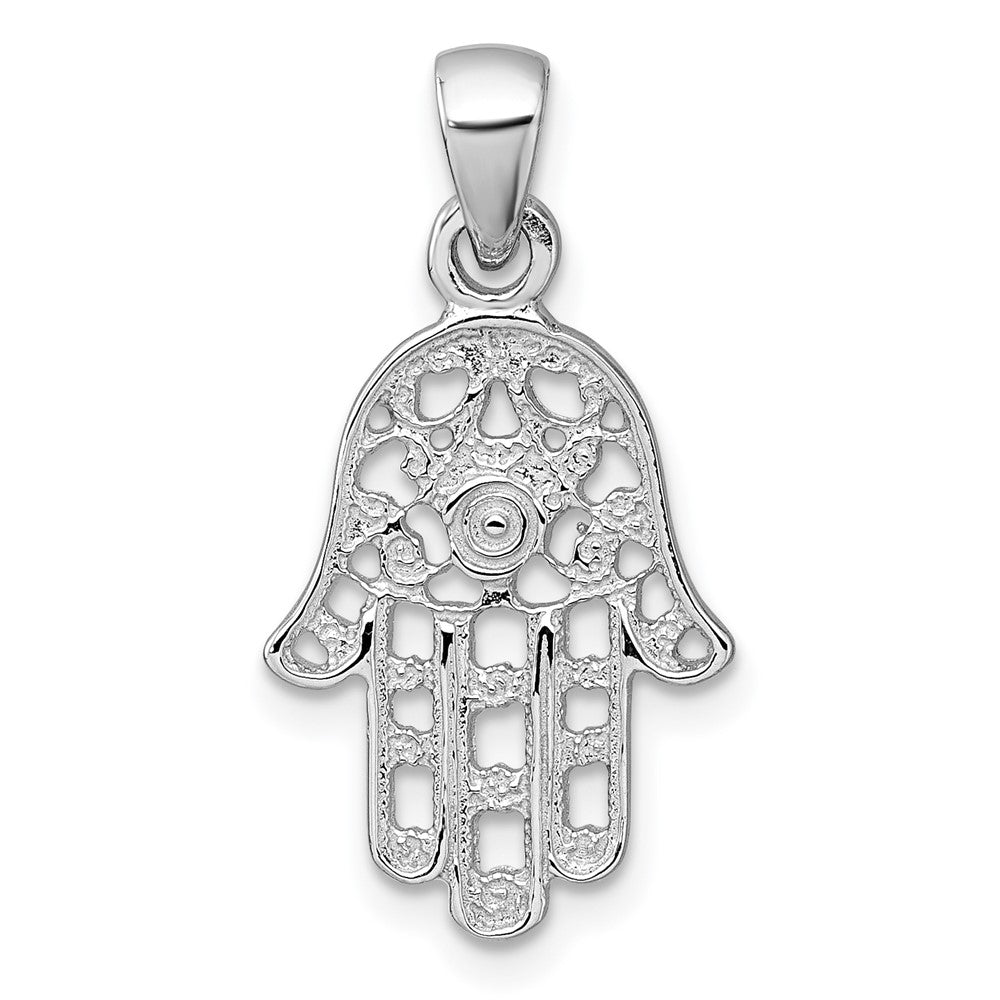 Sterling Silver Rhodium-plated Polished And Textured Pierced Hamsa Pendant QC11659