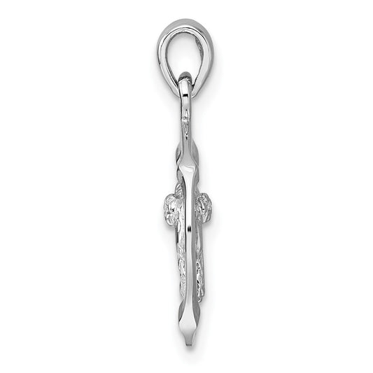 Sterling Silver Rhodium-plated Polished Reversible Aries Ram in Circle Zodiac Pendant QC11660