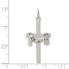 Sterling Silver Satin D/C Draped Cross Charm QC1906