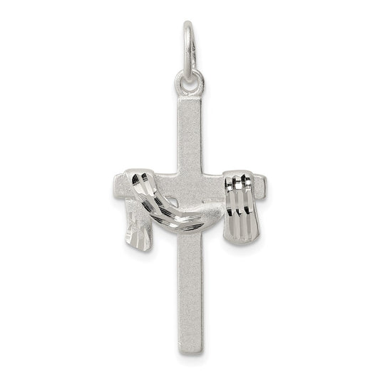 Sterling Silver Satin D/C Draped Cross Charm QC1906