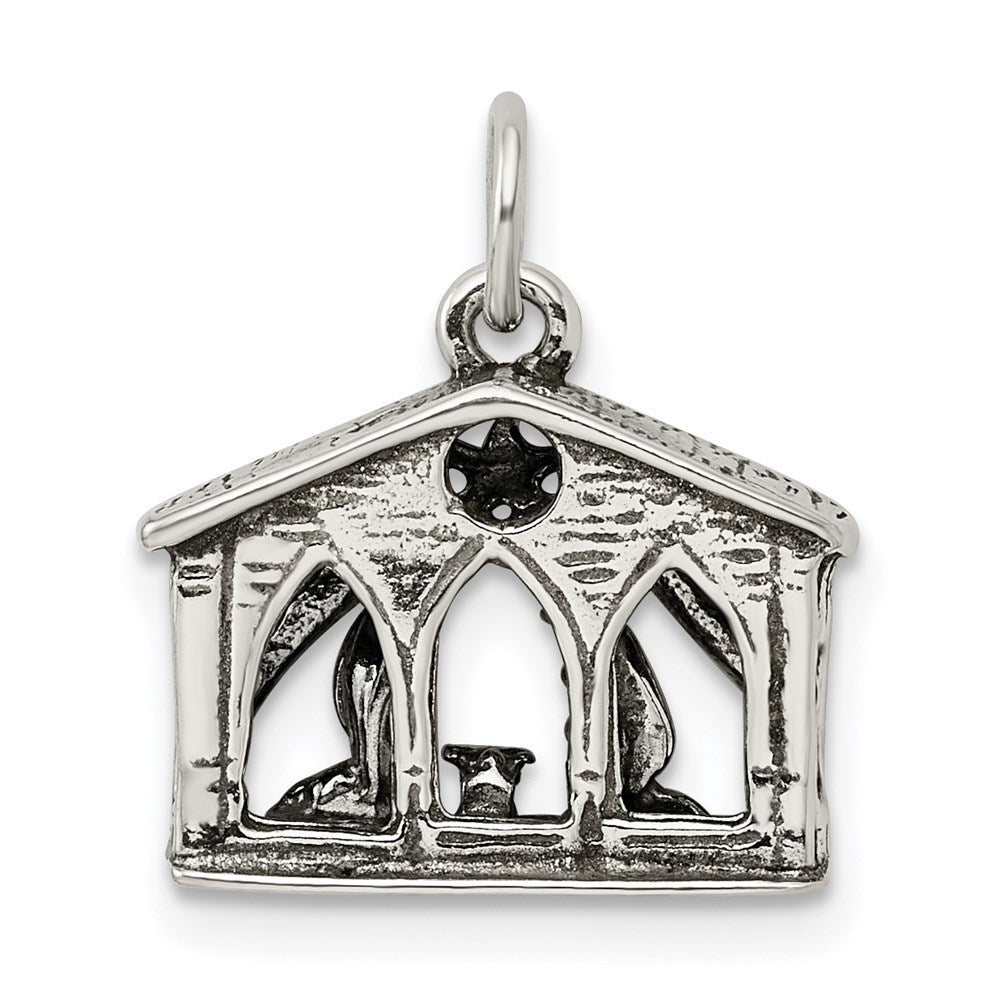 Sterling Silver Antiqued Manger Charm QC202