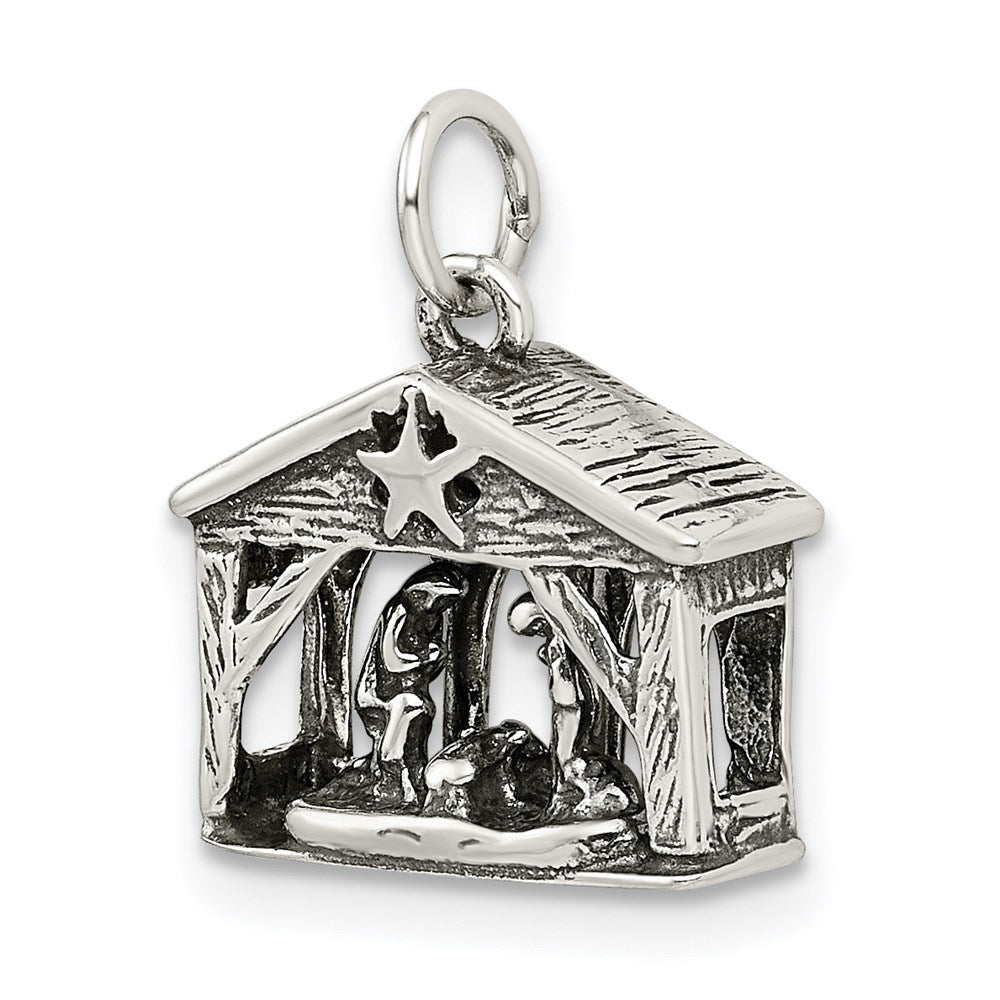 Sterling Silver Antiqued Manger Charm QC202