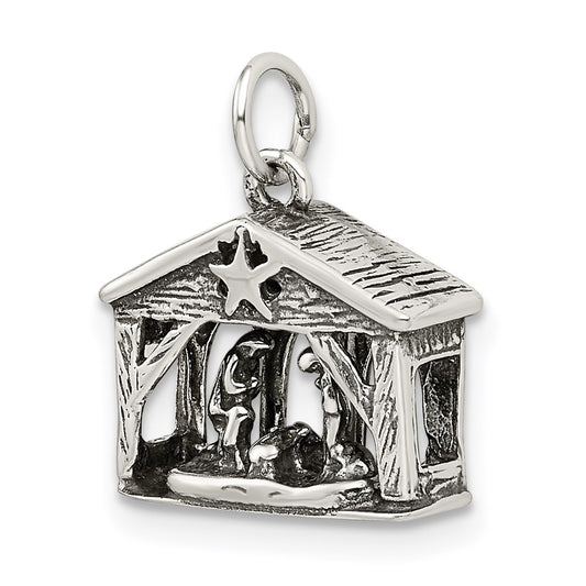 Sterling Silver Antiqued Manger Charm QC202