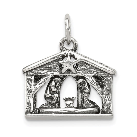 Sterling Silver Antiqued Manger Charm QC202