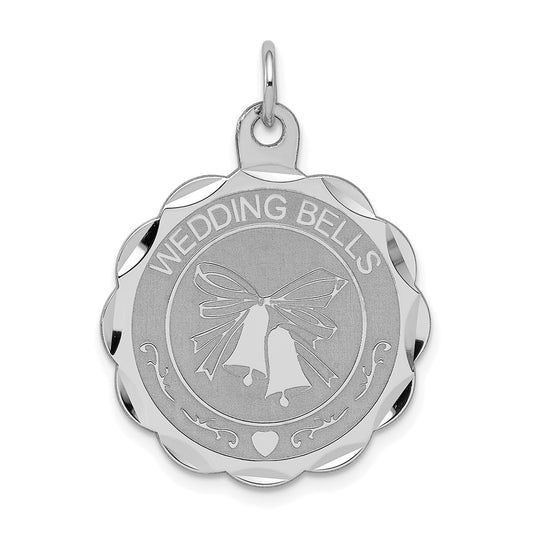 Sterling Silver Rhodium-plated Wedding Bells Disc Charm QC2079