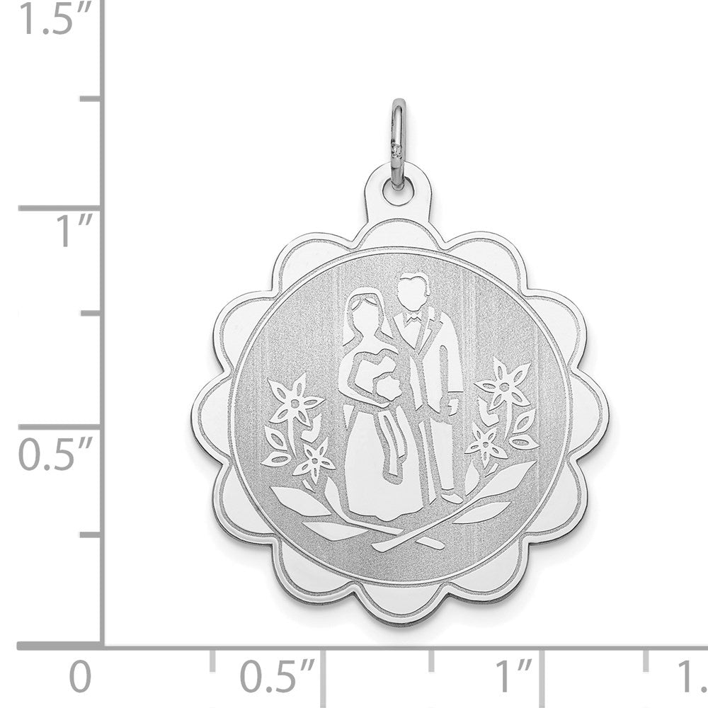 Sterling Silver Rhodium-plated Bride & Groom Disc Charm QC2084