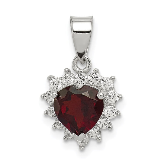 Sterling Silver Rhodium-plated Garnet and CZ Pendant QC2166