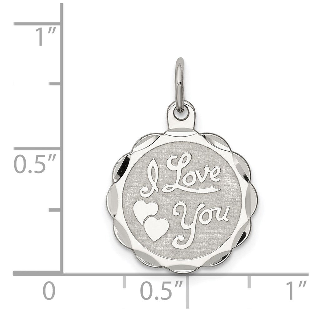 Sterling Silver Rhodium-plated I Love You Disc Charm QC2232