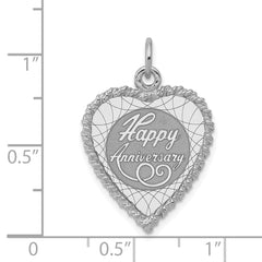 SS Rh-plt Happy Anniversary Polished Front/Satin Back Disc Charm QC2270A