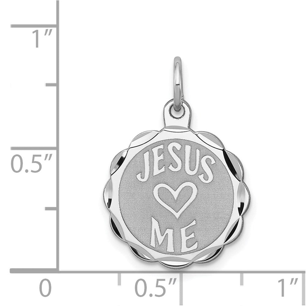 Sterling Silver Rhodium-plated Jesus Loves Me Disc Charm QC2412
