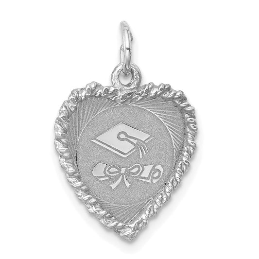 Sterling Silver Rh-plt Graduation Cap & Diploma Polished Disc Cha QC2425