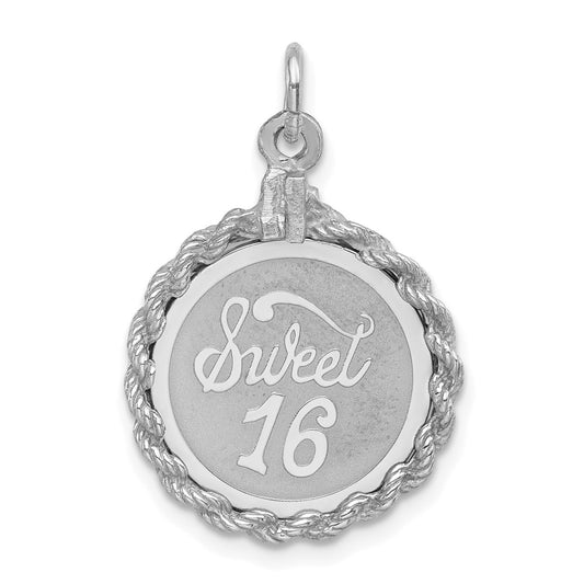 Sterling Silver Rhodium-plated Sweet Sixteen Disc Charm QC2458