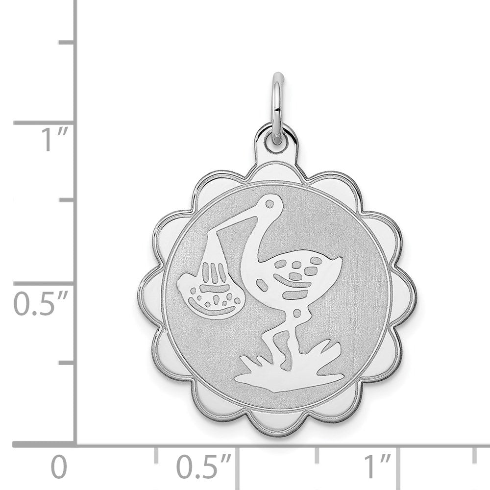 Sterling Silver Rhodium-plated Stork Disc Charm QC2497