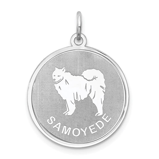 Sterling Silver Rhodium-plated Samoyed Disc Charm QC2702