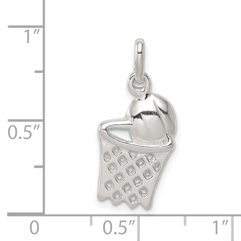 Sterling Silver Basketball in Hoop Charm QC276