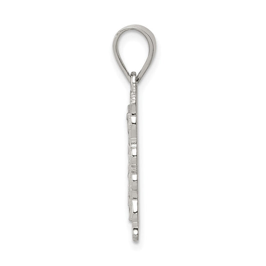 Sterling Silver Square Diamond-cut Letter A Initial Pendant QC2770A
