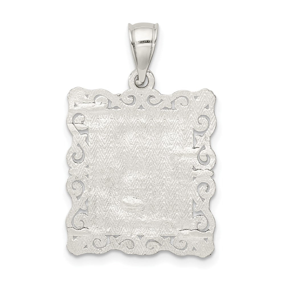 Sterling Silver Square Diamond-cut Letter B Initial Pendant QC2770B