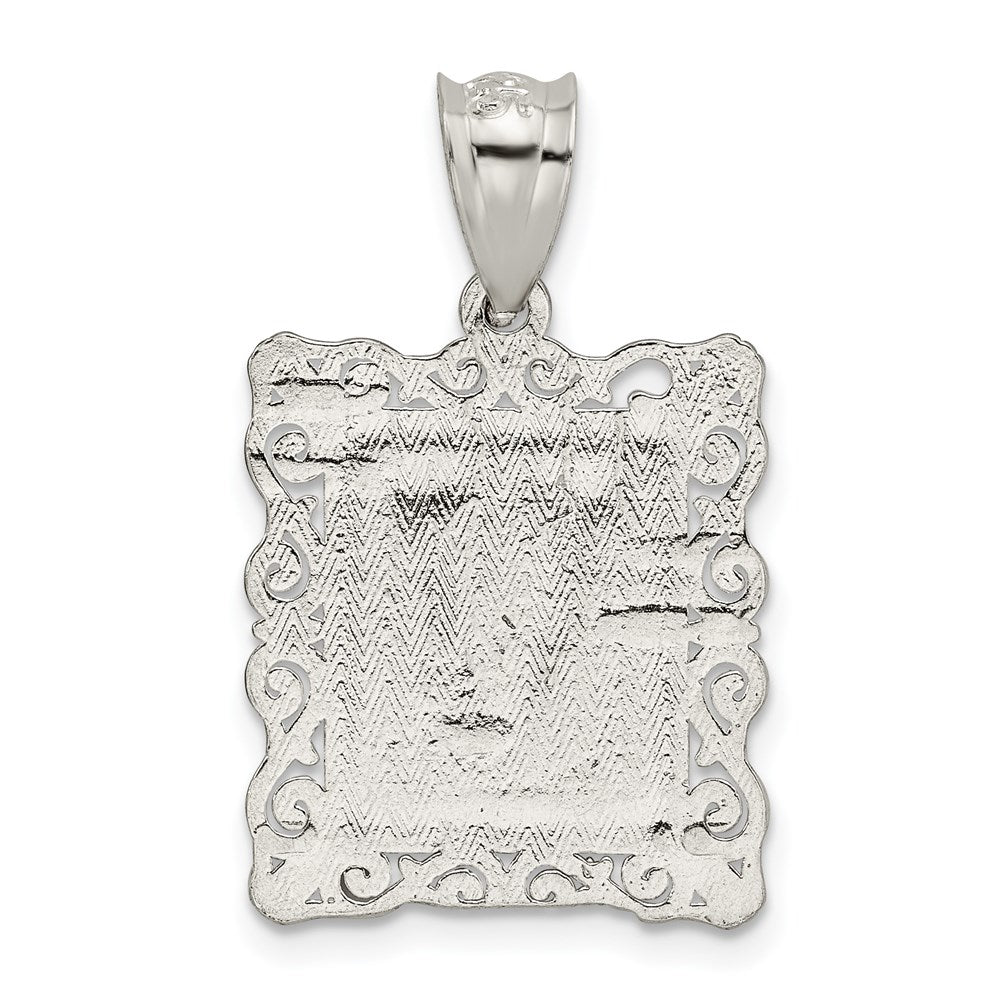 Sterling Silver Square Diamond-cut Letter V Initial Pendant QC2770V