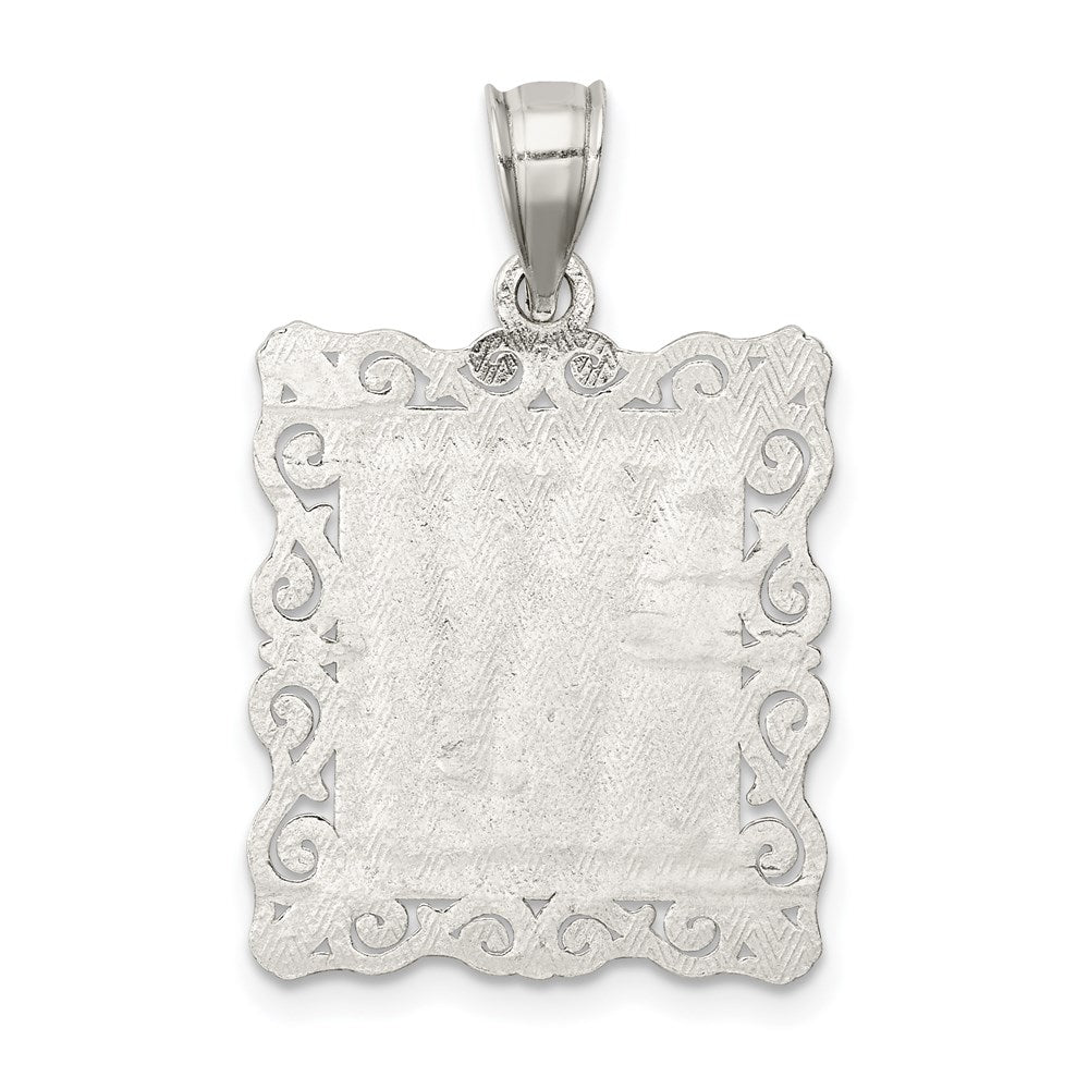 Sterling Silver Square Diamond-cut Letter W Initial Pendant QC2770W