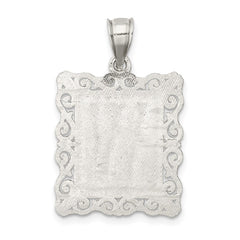Sterling Silver Square Diamond-cut Letter W Initial Pendant QC2770W